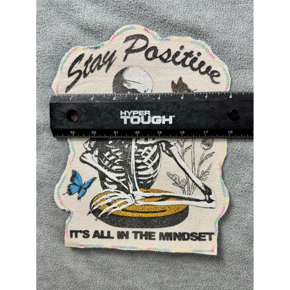 Stay Positive‎ Skeleton Iron On Patch Upcycled T-Shirt One of One Large 9in